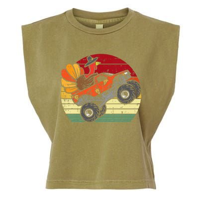 Monster Truck Turkey Sunset Retro Thanksgiving Garment-Dyed Women's Muscle Tee