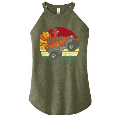 Monster Truck Turkey Sunset Retro Thanksgiving Women's Perfect Tri Rocker Tank