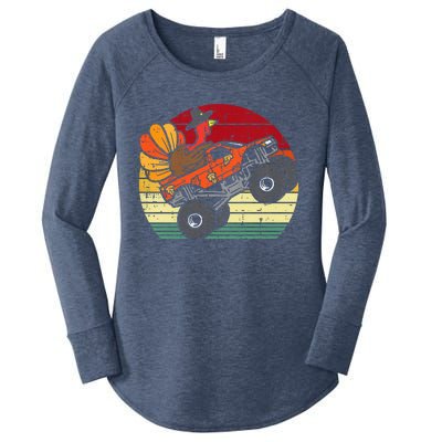 Monster Truck Turkey Sunset Retro Thanksgiving Women's Perfect Tri Tunic Long Sleeve Shirt