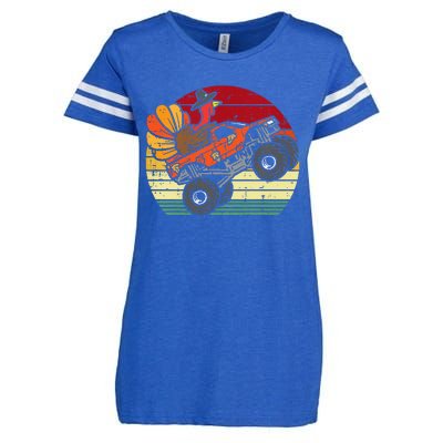 Monster Truck Turkey Sunset Retro Thanksgiving Enza Ladies Jersey Football T-Shirt