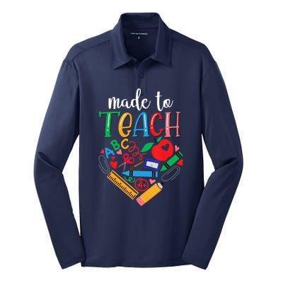 Made To Teach Gift For Teacher Silk Touch Performance Long Sleeve Polo