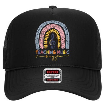 Musical Teacher Teaching Music Is My Jam Rainbow High Crown Mesh Back Trucker Hat