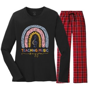 Musical Teacher Teaching Music Is My Jam Rainbow Women's Long Sleeve Flannel Pajama Set 