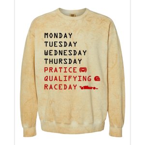 Monday Tuesday Thursday Practice Qualifying Race Day Colorblast Crewneck Sweatshirt