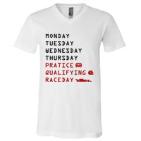 Monday Tuesday Thursday Practice Qualifying Race Day V-Neck T-Shirt