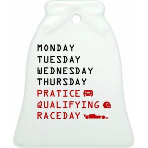 Monday Tuesday Thursday Practice Qualifying Race Day Ceramic Bell Ornament