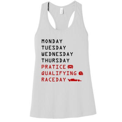 Monday Tuesday Thursday Practice Qualifying Race Day Women's Racerback Tank