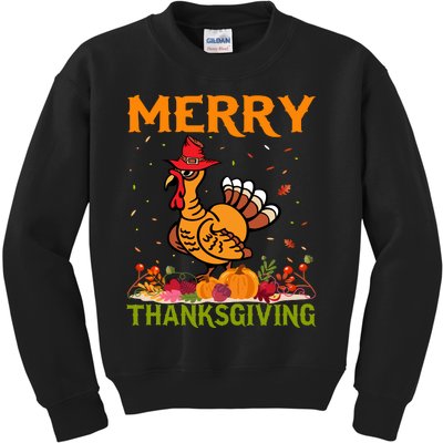 Merry Thanksgiving Turkey Fall Vibes Autumn Season Pumpkin Funny Kids Sweatshirt