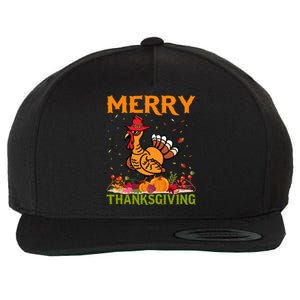 Merry Thanksgiving Turkey Fall Vibes Autumn Season Pumpkin Funny Wool Snapback Cap