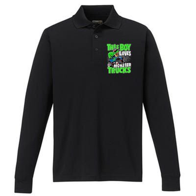 Monster Truck Toddler Boys This Boy Loves Monster Trucks Performance Long Sleeve Polo