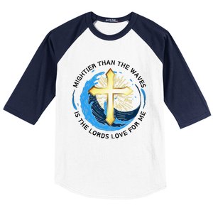 Mightier Than The Waves Of The Sea Is His Love Baseball Sleeve Shirt