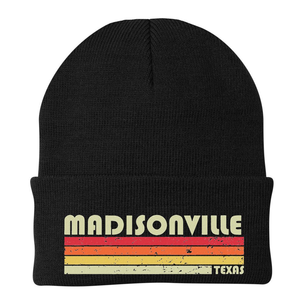 Madisonville Tx Texas Funny City Home Roots Gift Retro 80s Beanie