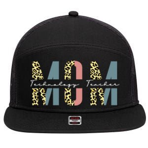 Mom Technology Teacher Leopard Mothers Day Teacher Gift 7 Panel Mesh Trucker Snapback Hat