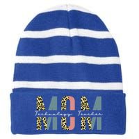 Mom Technology Teacher Leopard Mothers Day Teacher Gift Striped Beanie with Solid Band