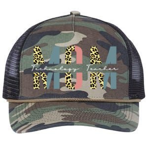 Mom Technology Teacher Leopard Mothers Day Teacher Gift Retro Rope Trucker Hat Cap