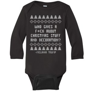 Melania Trump Tapes Anti Christmas Ugly Holiday Sweater Baby Long Sleeve Bodysuit