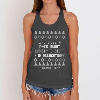 Melania Trump Tapes Anti Christmas Ugly Holiday Sweater Women's Knotted Racerback Tank