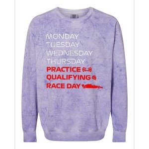 Monday Tuesday Thursday Practice Qualifying Race Day Colorblast Crewneck Sweatshirt