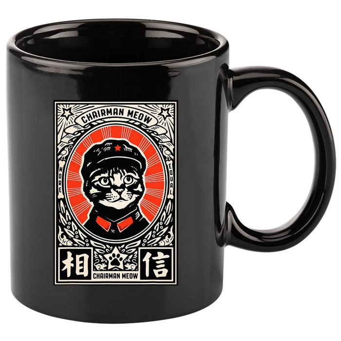 Meow Tse Tung Chinese Mao Zedong Chairman Kitten Meme Cat 11oz C Handle Ceramic Mug