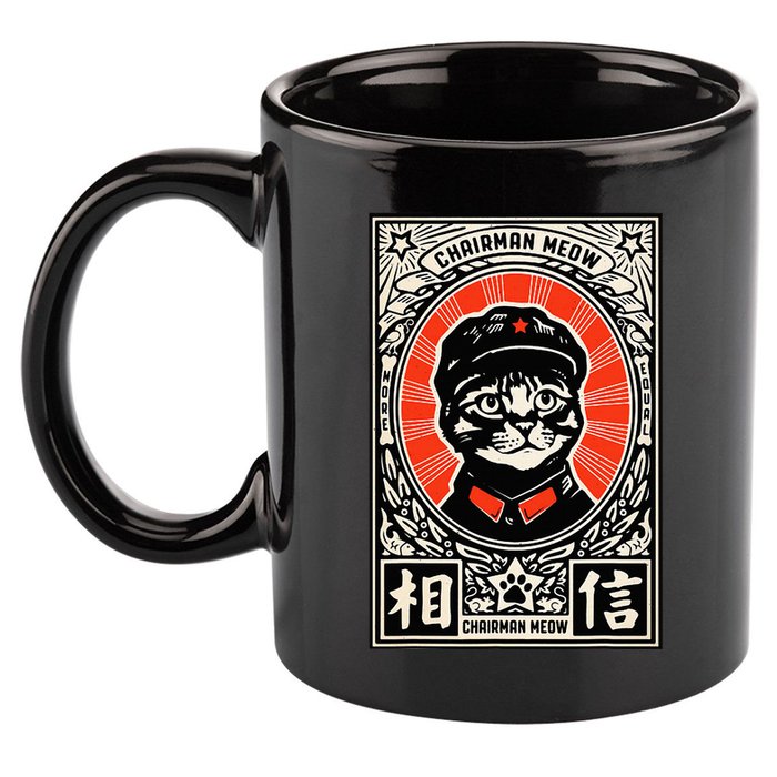 Meow Tse Tung Chinese Mao Zedong Chairman Kitten Meme Cat 11oz C Handle Ceramic Mug