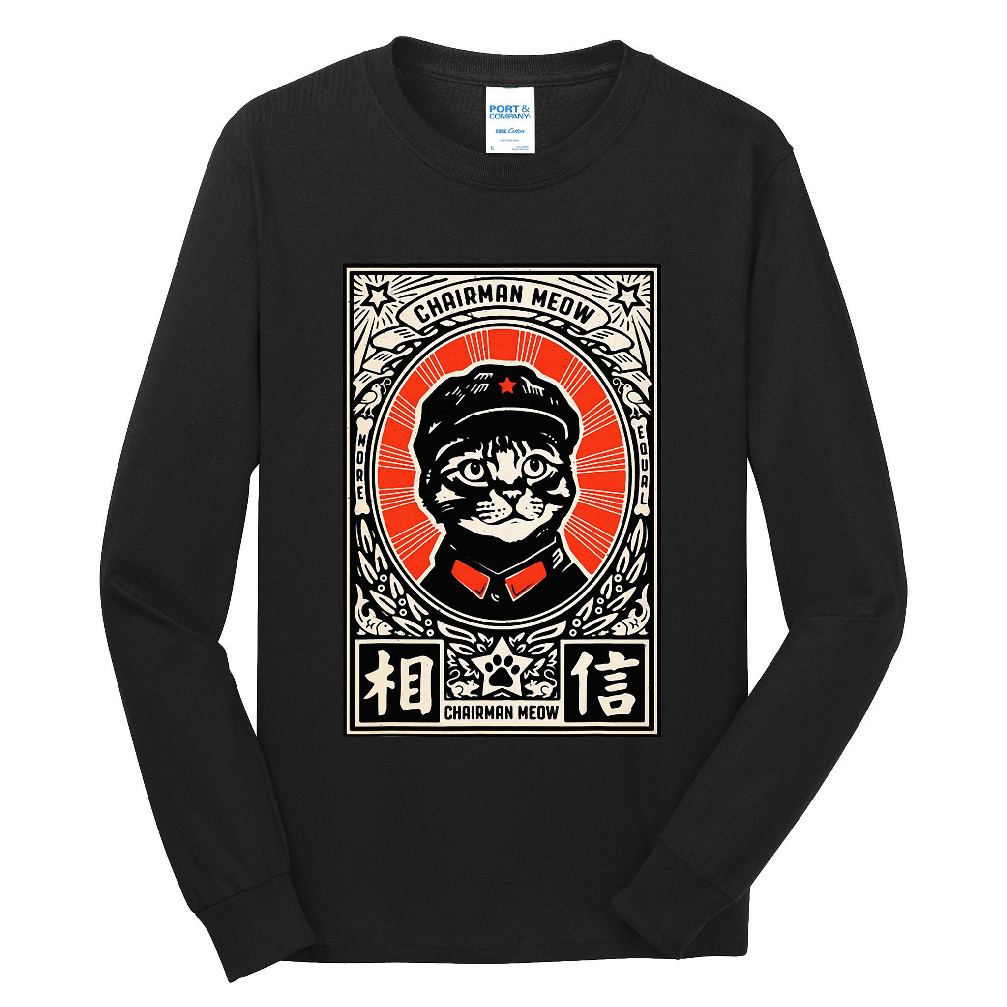 Meow Tse Tung Chinese Mao Zedong Chairman Kitten Meme Cat Tall Long Sleeve T-Shirt
