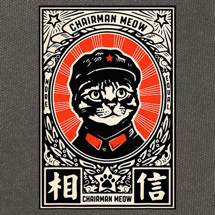 Meow Tse Tung Chinese Mao Zedong Chairman Kitten Meme Cat Cotton Canvas Backpack