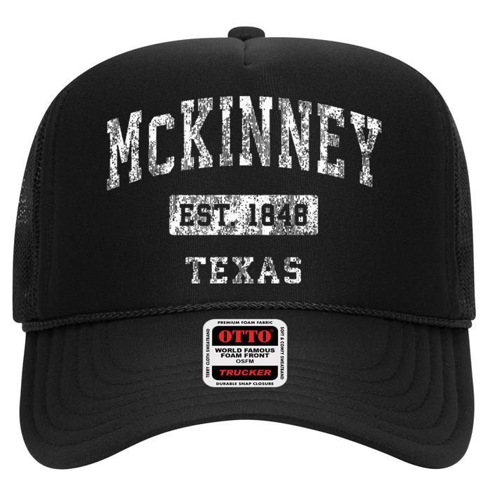 Mckinney Texas Tx Vintage Established Sports High Crown Mesh Back Trucker Hat