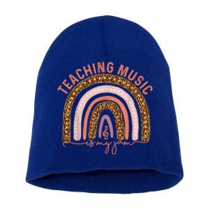 Music Teacher Teaching Music Is My Jam Leopard Rainbow Great Gift Short Acrylic Beanie