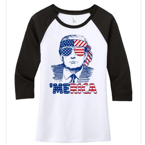 Merica Trump Trump American Flag Women's Tri-Blend 3/4-Sleeve Raglan Shirt