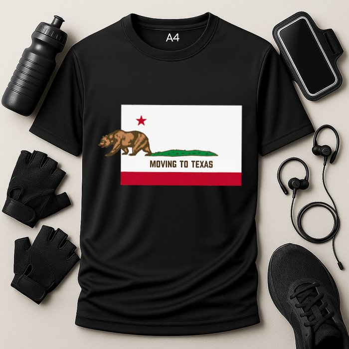 Moving To Texas Leaving California Funny Designed Cooling Performance Crew T-Shirt