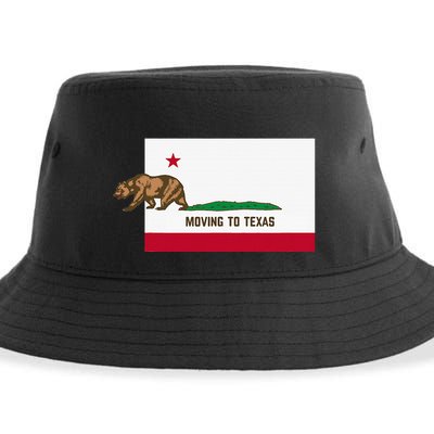 Moving To Texas Leaving California Funny Designed Sustainable Bucket Hat