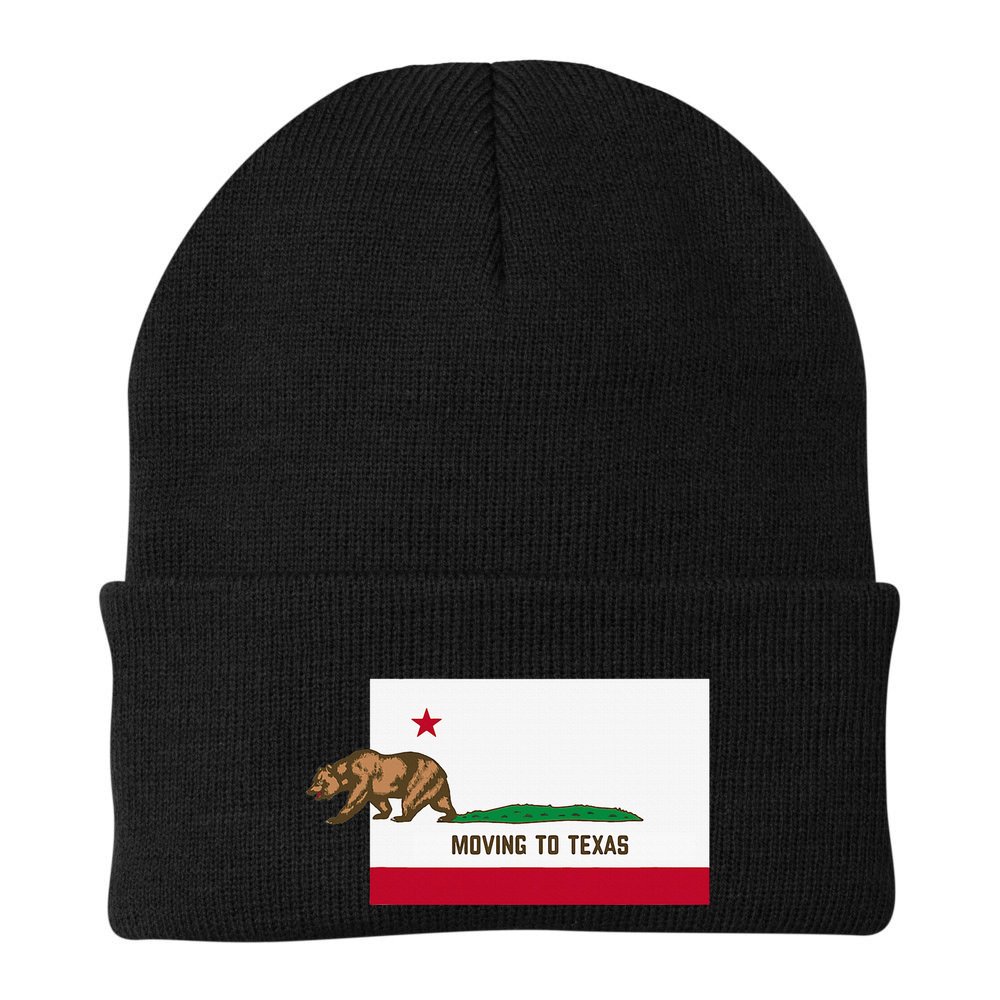 Moving To Texas Leaving California Funny Designed Beanie