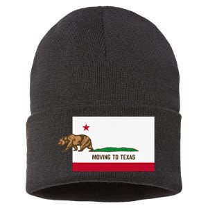 Moving To Texas Leaving California Funny Designed Sustainable Knit Beanie