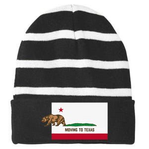 Moving To Texas Leaving California Funny Designed Striped Beanie with Solid Band