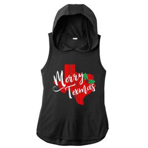 Merry Texmas Texas Christmas Ladies PosiCharge Tri-Blend Wicking Draft Hoodie Tank