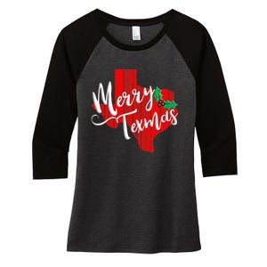 Merry Texmas Texas Christmas Women's Tri-Blend 3/4-Sleeve Raglan Shirt