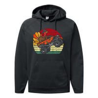 Monster Truck Turkey Sunset Retro Thanksgiving Performance Fleece Hoodie