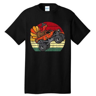 Monster Truck Turkey Sunset Retro Thanksgiving Tall T-Shirt