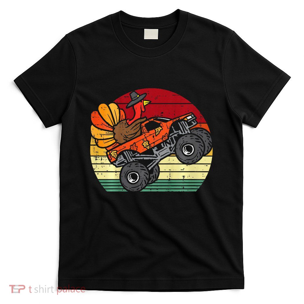 Monster Truck Turkey Sunset Retro Thanksgiving T-Shirt