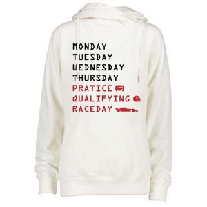 Monday Tuesday Thursday Practice Qualifying Race Day Womens Funnel Neck Pullover Hood