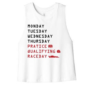 Monday Tuesday Thursday Practice Qualifying Race Day Women's Racerback Cropped Tank