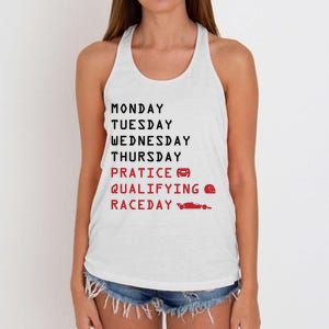 Monday Tuesday Thursday Practice Qualifying Race Day Women's Knotted Racerback Tank