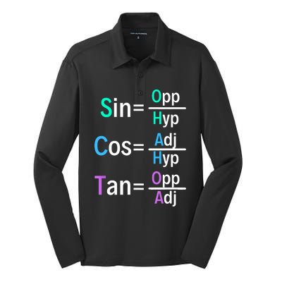 Math Teacher Trigonometry SOH CAH TOA Geometry Silk Touch Performance Long Sleeve Polo