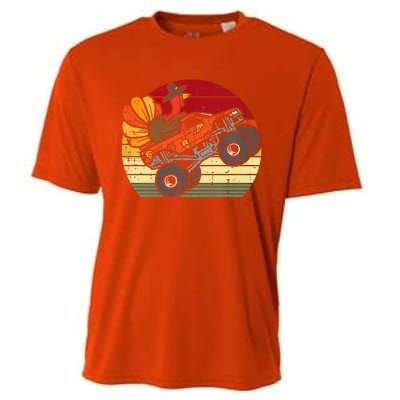 Monster Truck Turkey Sunset Retro Thanksgiving Cooling Performance Crew T-Shirt