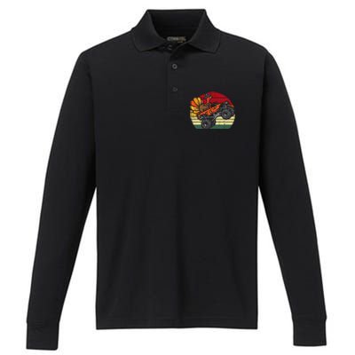 Monster Truck Turkey Sunset Retro Thanksgiving Performance Long Sleeve Polo