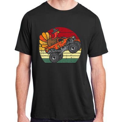 Monster Truck Turkey Sunset Retro Thanksgiving Adult ChromaSoft Performance T-Shirt