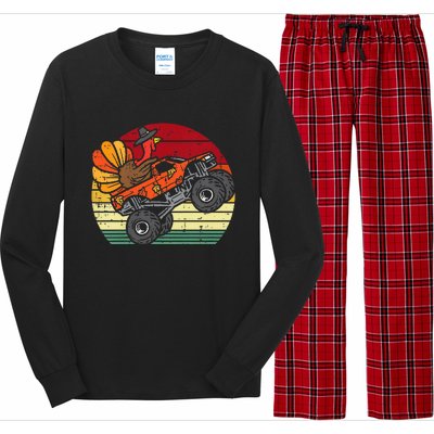 Monster Truck Turkey Sunset Retro Thanksgiving Long Sleeve Pajama Set