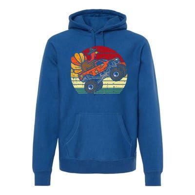 Monster Truck Turkey Sunset Retro Thanksgiving Premium Hoodie