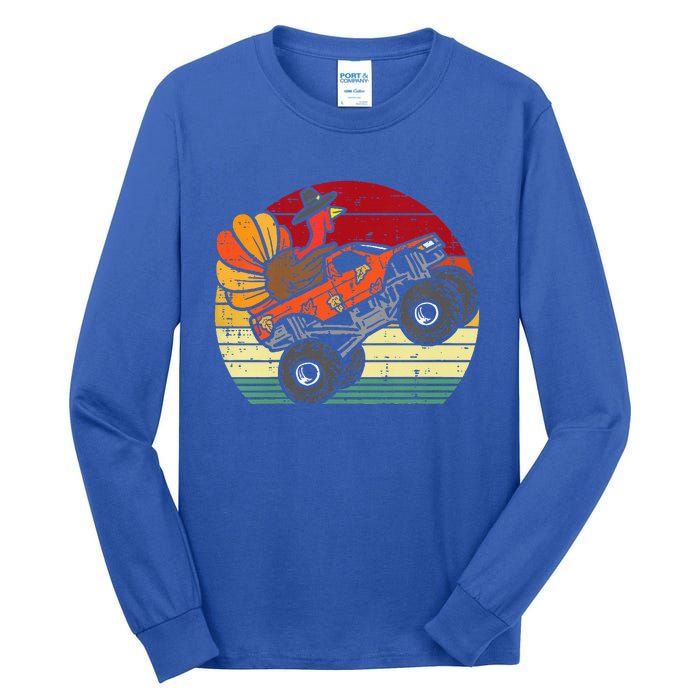 Monster Truck Turkey Sunset Retro Thanksgiving Tall Long Sleeve T-Shirt