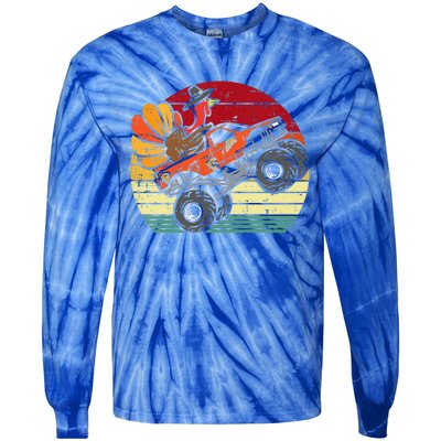 Monster Truck Turkey Sunset Retro Thanksgiving Tie-Dye Long Sleeve Shirt